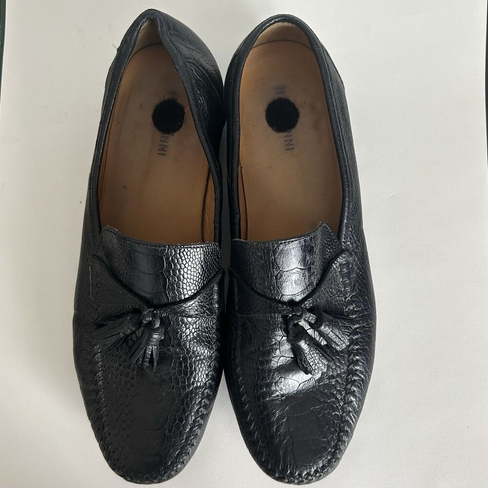 Magnanni Men 10.5 M Black Genuine Ostrich Leather Tassel Loafers Shoes Spain